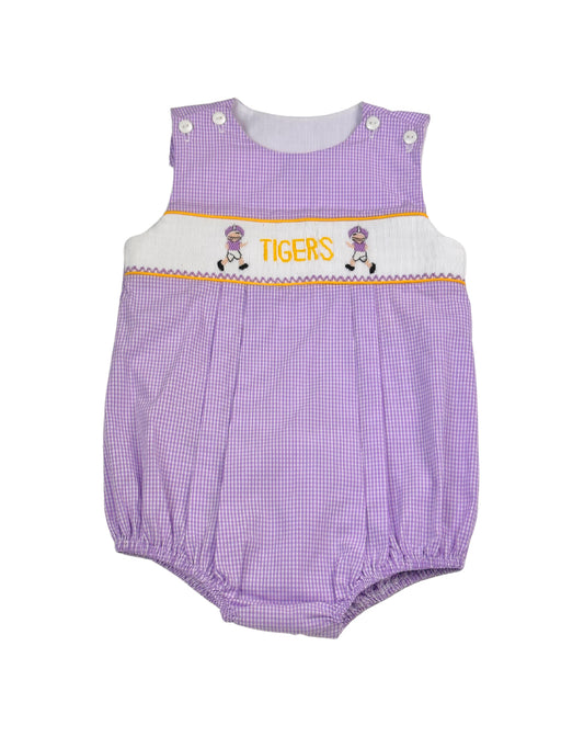 Lavender Gingham Smock Tigers Football Sleeveless Bubble