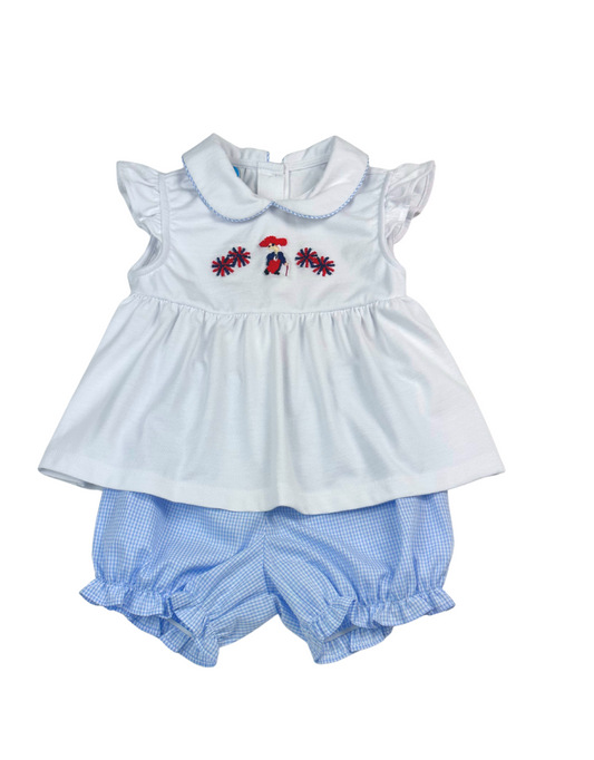 Light Blue Rebel French Knot Girls Bloomer Short Set