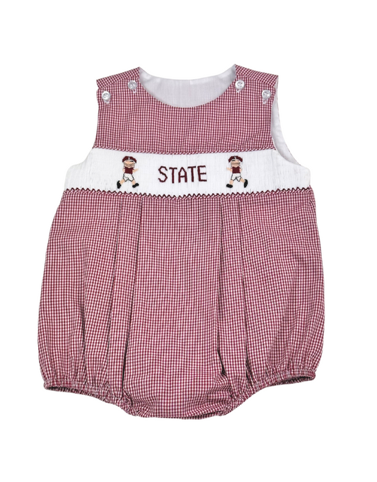 Maroon Gingham Smock Football Sleeveless Bubble