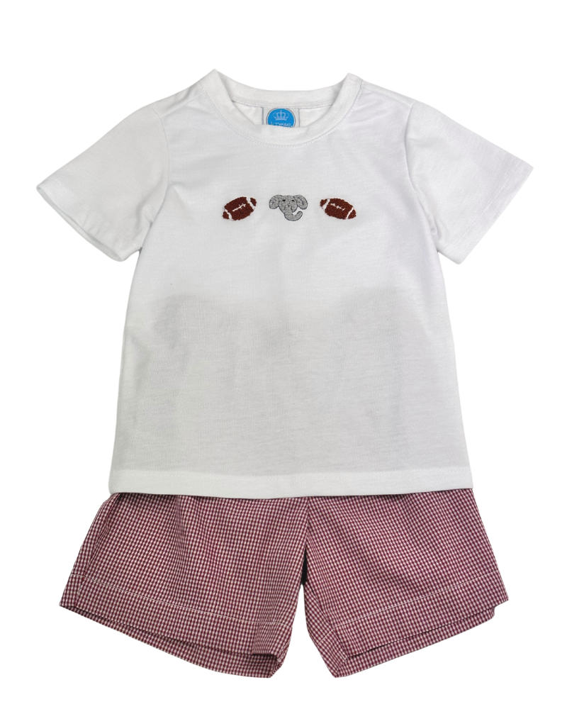 Crimson Elephant French Knot Short Set