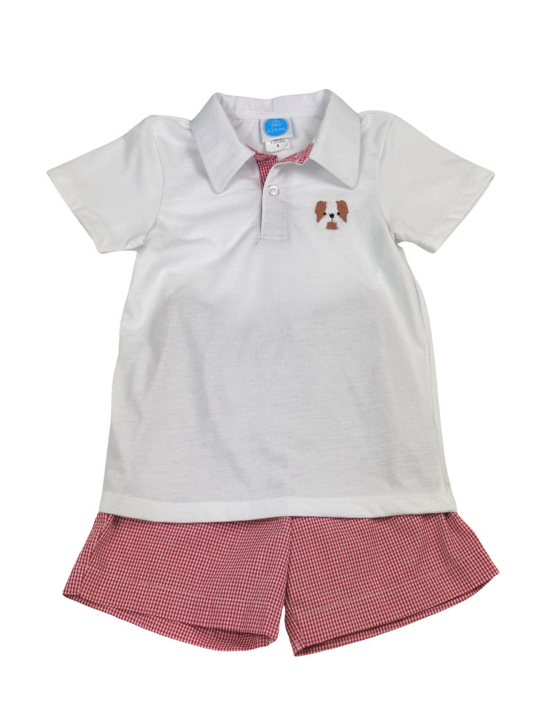 Red Bulldog French Knot Polo Short Set