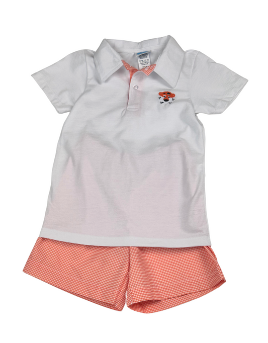 Orange Tiger French Knot Polo Short Set