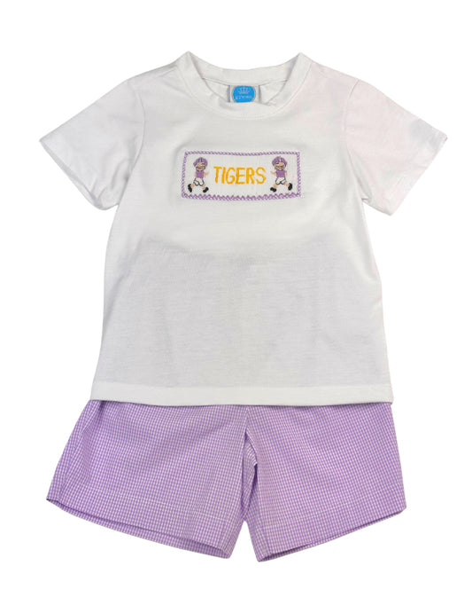 Lavender Gingham Smock Tigers Football shirt Set