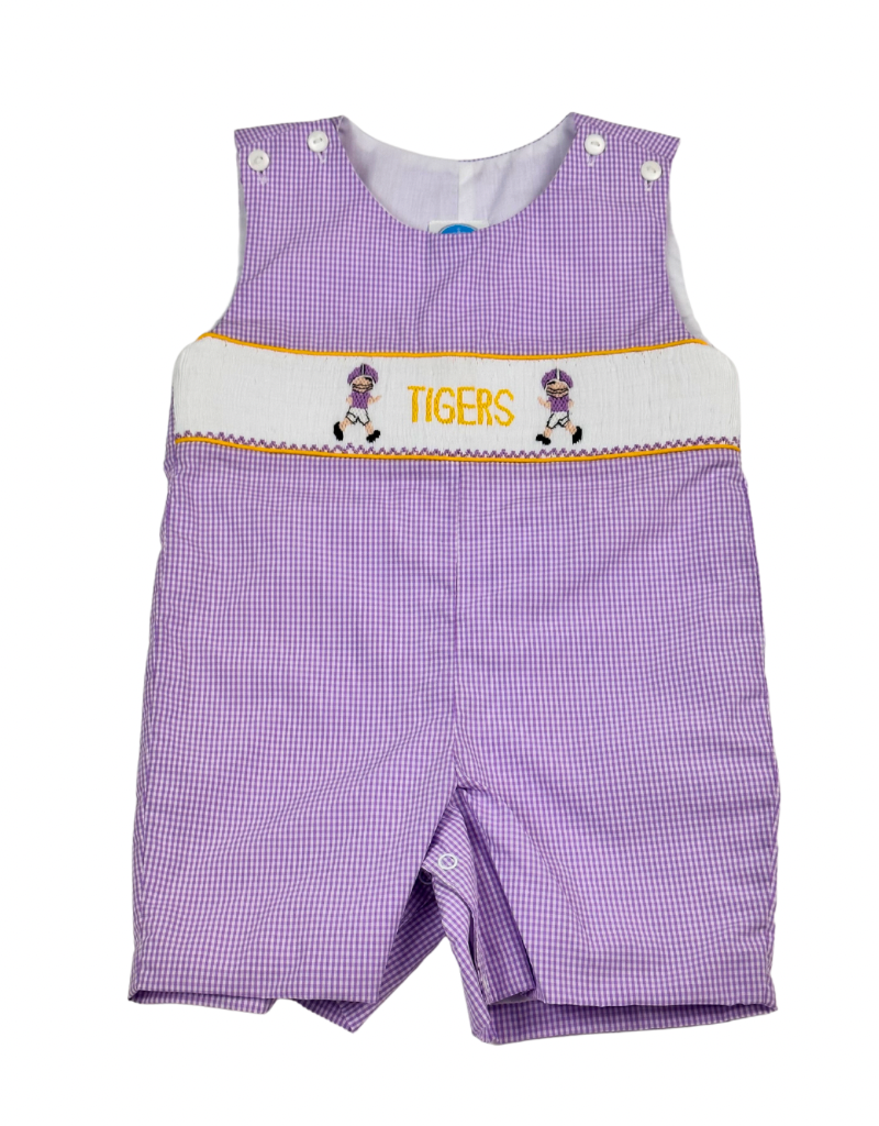 Lavender Gingham Smock Tigers Football Jon Jon