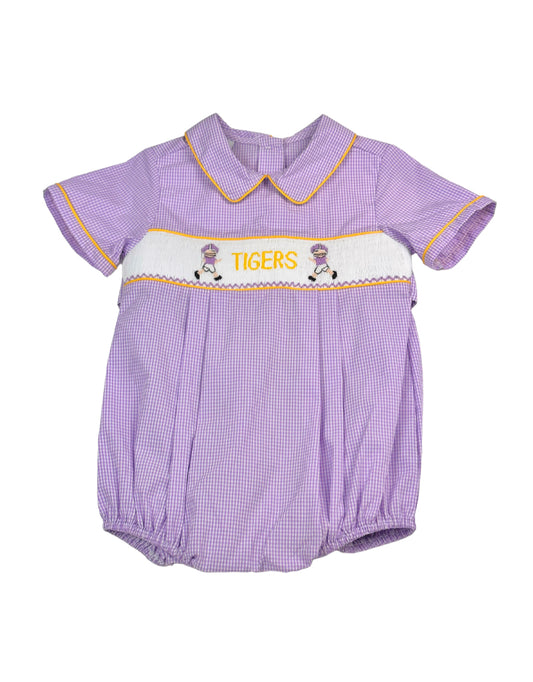 Lavender Gingham Smock Tigers Football Boys Bubble