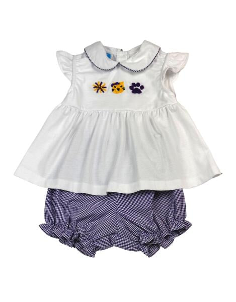 Purple Tigers French Knot Girls Bloomer Short Set