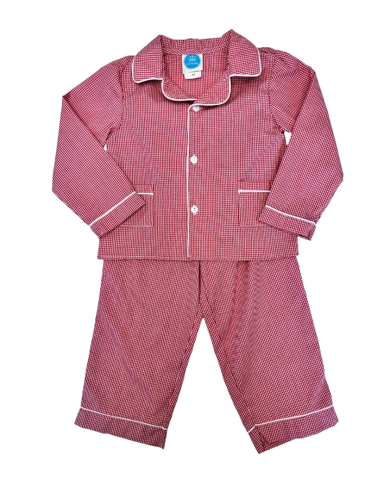 Red Gingham Button Up PJ Pant Set