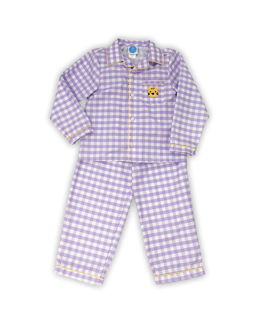 Tiger Boy Knit Pant Set in Purple Check