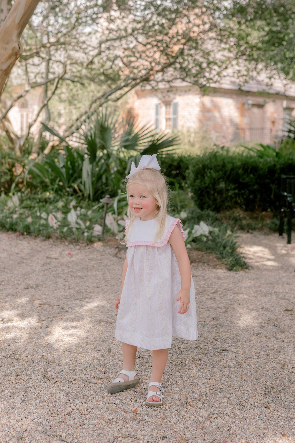 Pink Floral Stripe Square Collar Dress