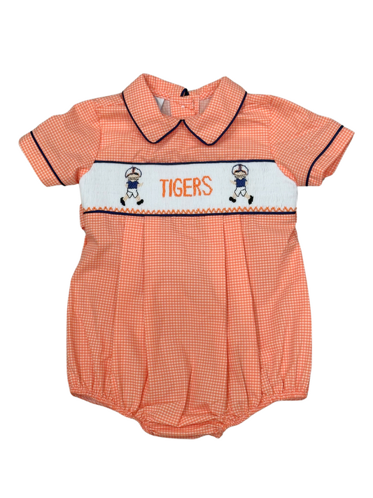 Gingham Orange Navy Tigers Smock Football Boys Bubble