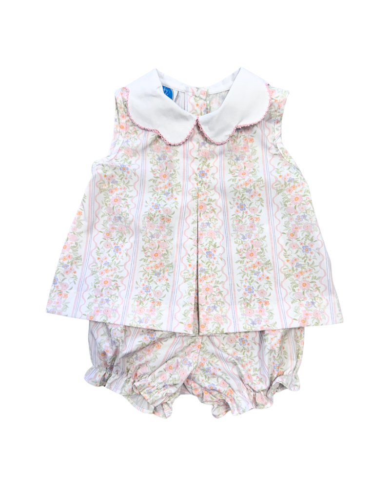 Pink Floral Stripe Pleat Bloomer Set