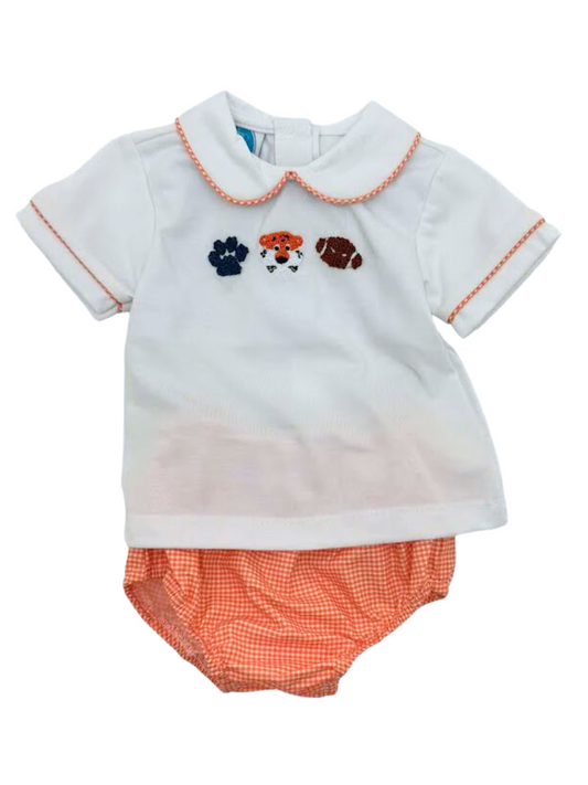 Orange Navy Tigers French Knot Boys Diaper Set