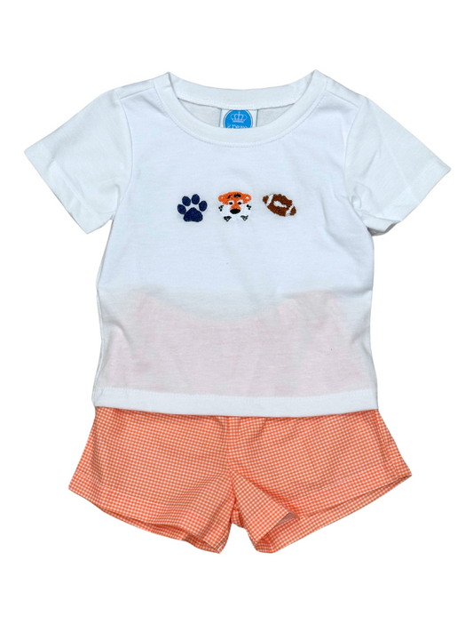 Orange Navy Tigers French Knot Short Set