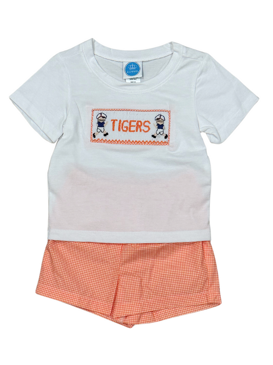 Gingham Orange Navy Tigers Smock Football Short Set